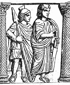 Иисус пред судом Пилата, изображенный в виде молодого римлянина и без нимба